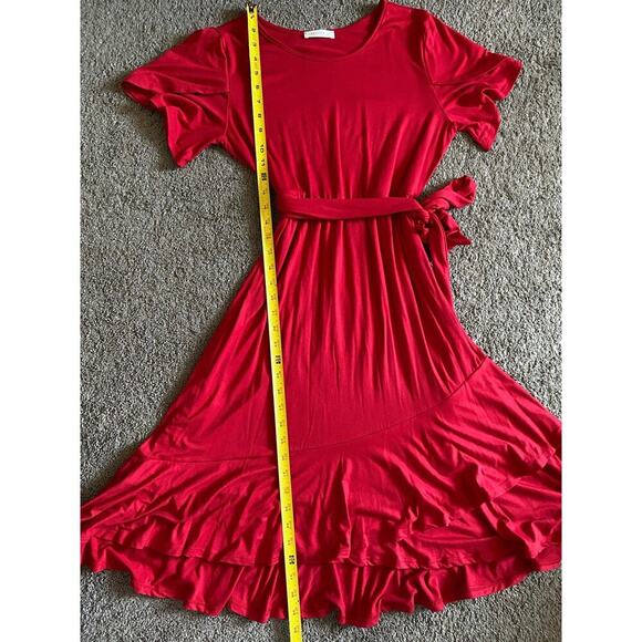 Reborn J NWOT Red Tie Waist Midi Dress - Picture 12 of 12